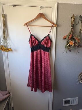 Red Slip Dress with Black Lace Band